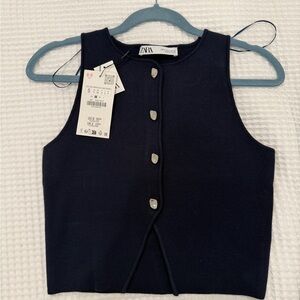 Zara Dark Blue Sleeveless Knit Top